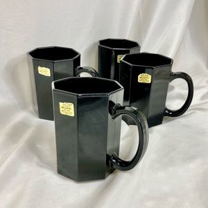 🖤Set of 4 Vintage Mid Century Modern Black Mugs🖤